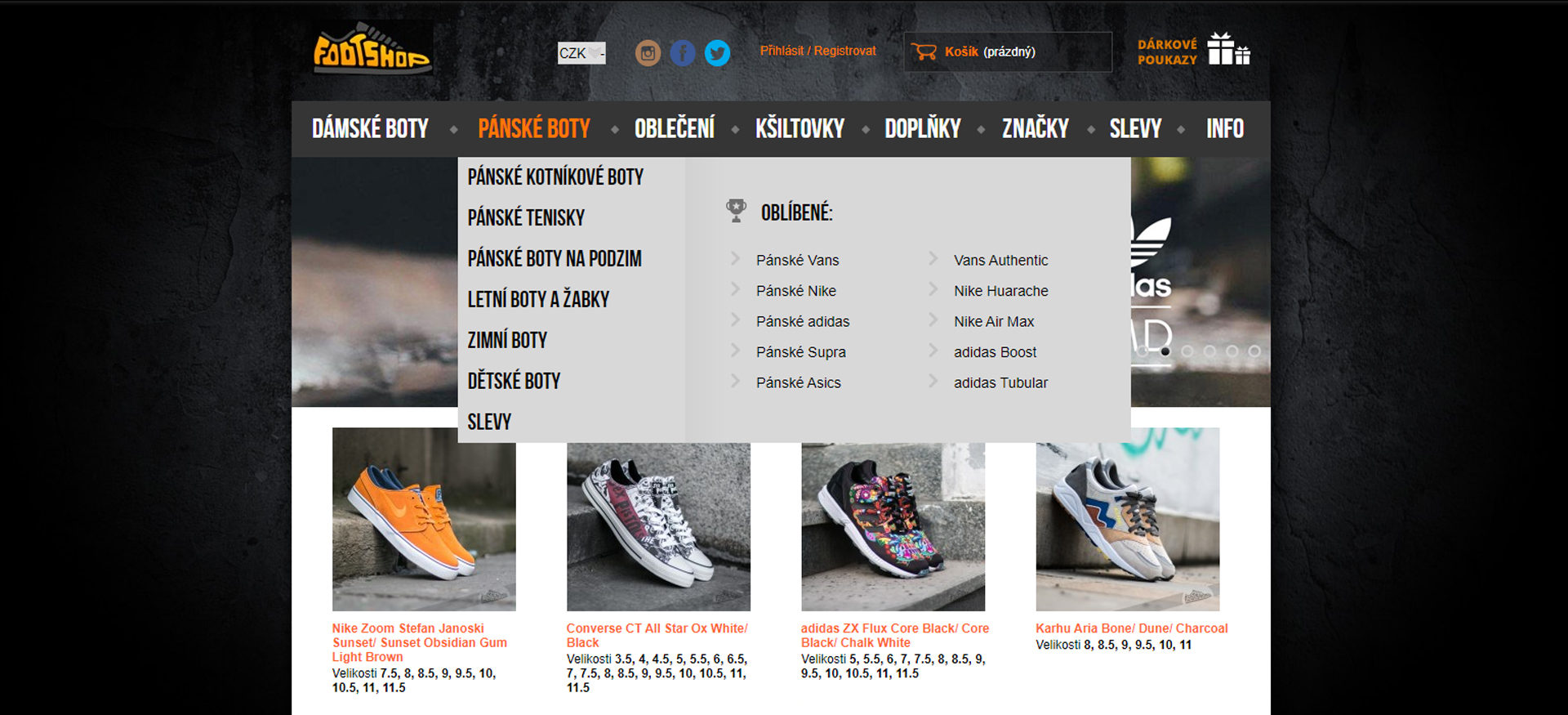 ecommerce website product menu before redesign